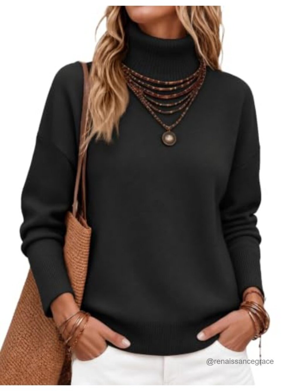 Chunky Knit Turtleneck Sweater Oversized High Low Hem Pullover